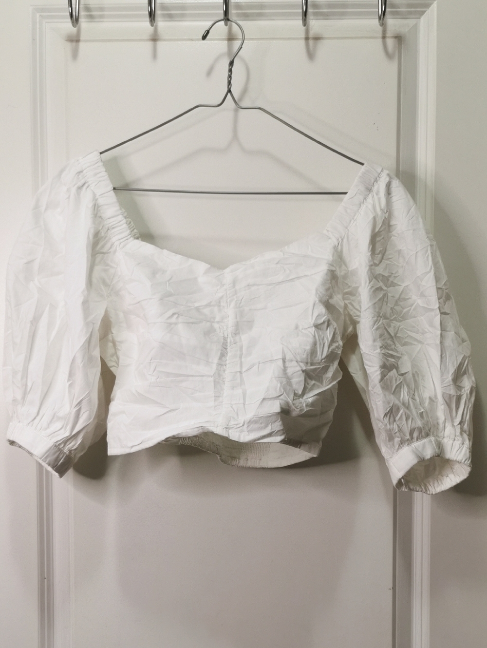 Abercrombie & Fitch White Puff-Sleeve Cropped Blouse